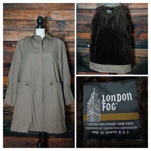 Vintage London Fog Coat Jacket 8 Petite Faux Fur Lined Button front